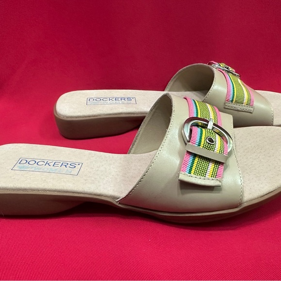 NWT DOCKERS DKRILEY BEACH/PK/GRN Slide Leather Sandals Women’s 6.0 - Picture 2 of 6